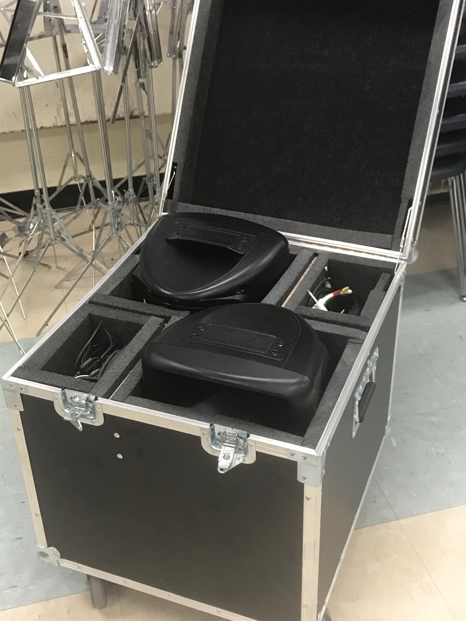 road case with speakers inside